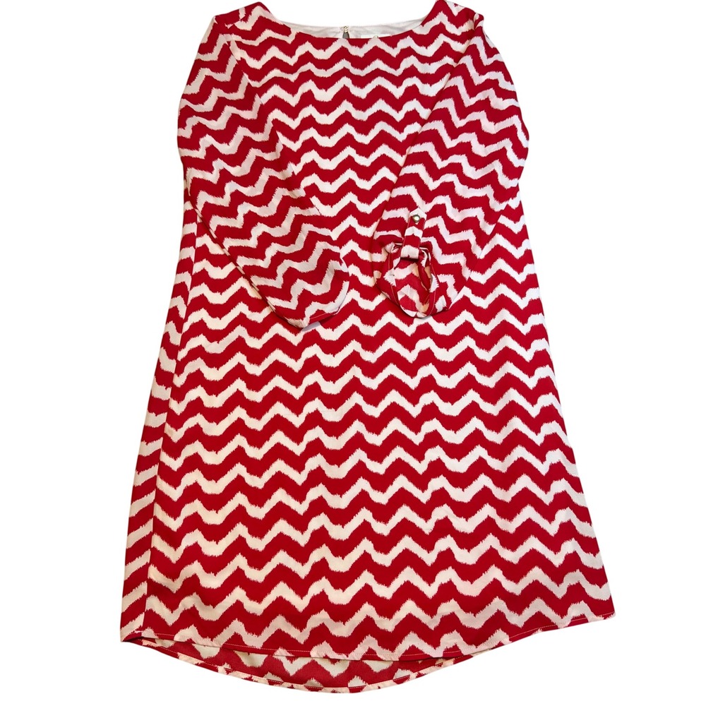 C Red White Chevron Print Shift Dress Long Sleeve Small Sailor stripes